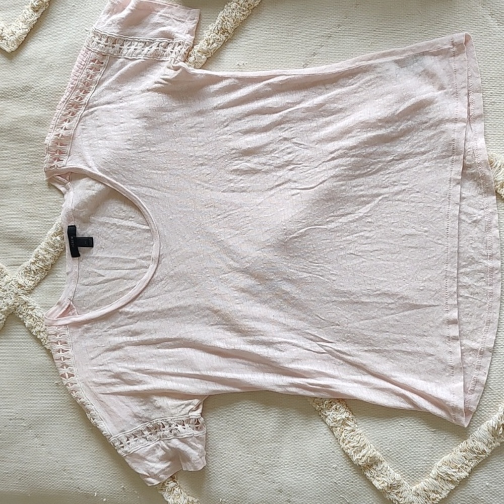 J. Crew Soft Pink Top with Lace Sleeves